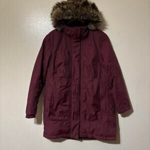 The North Face 550 Dryvent Burgundy Down Parka Jacket W/Faux Fur Hood Size L